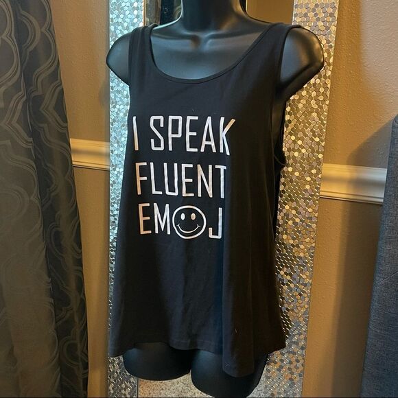 Charming Charlie I Speak Fluent Emoji Tank Top Black With White Lettering XL - Picture 2 of 12